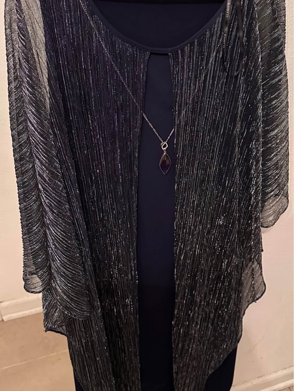 Navy Shimmer Open-Front Women's Sweater